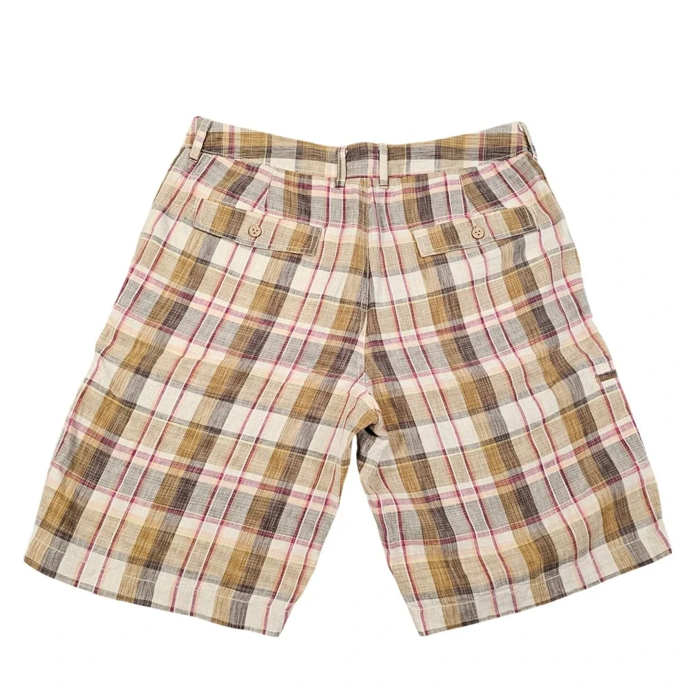 Tommy Bahama Relax Mens 34‎ Tartan Plaid 100% Linen Flat Front Shorts Tropical